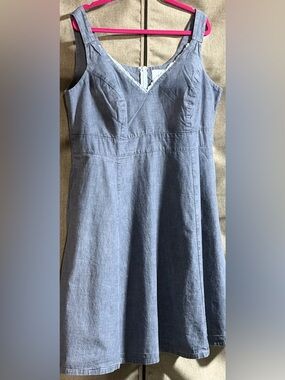 Cherry Velvet Chambray Lace Trimmed  V-Neck Skater Dress w/Pockets 0X